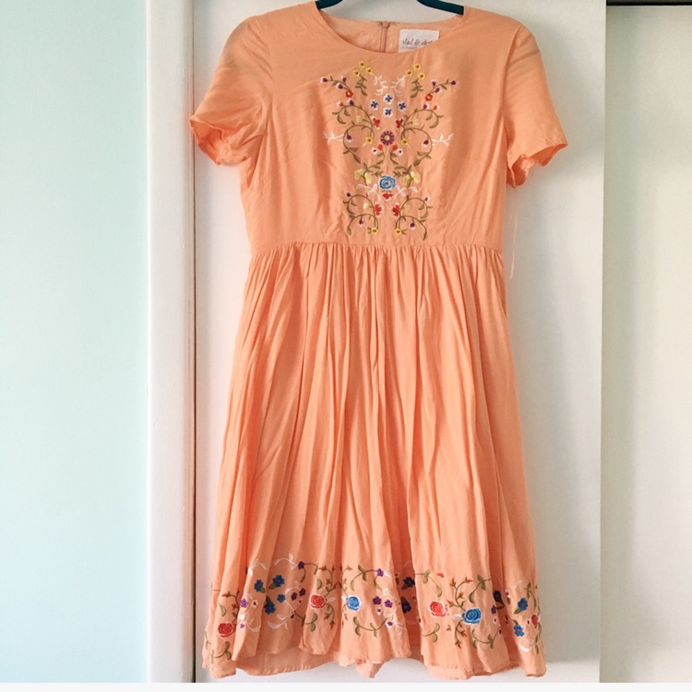 Clad and cloth embroidered dress coral